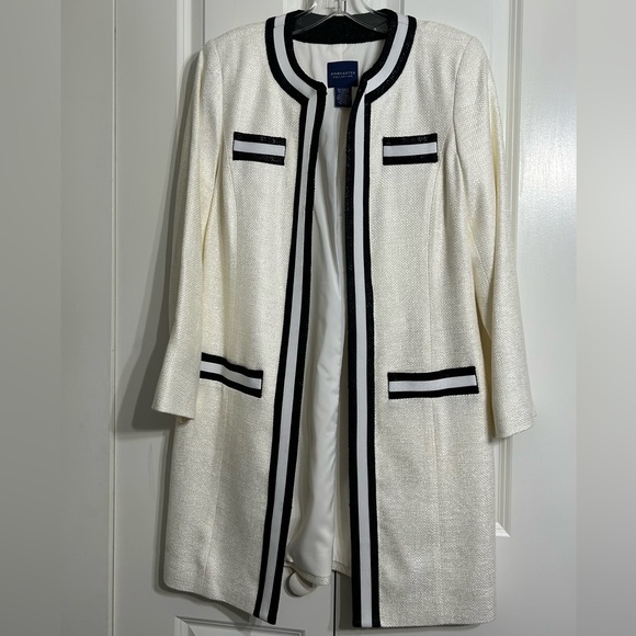 Doncaster Dresses & Skirts - Doncaster Collection Women's White Knee-Length Long Sleeve Tweed Shirt Dress 4